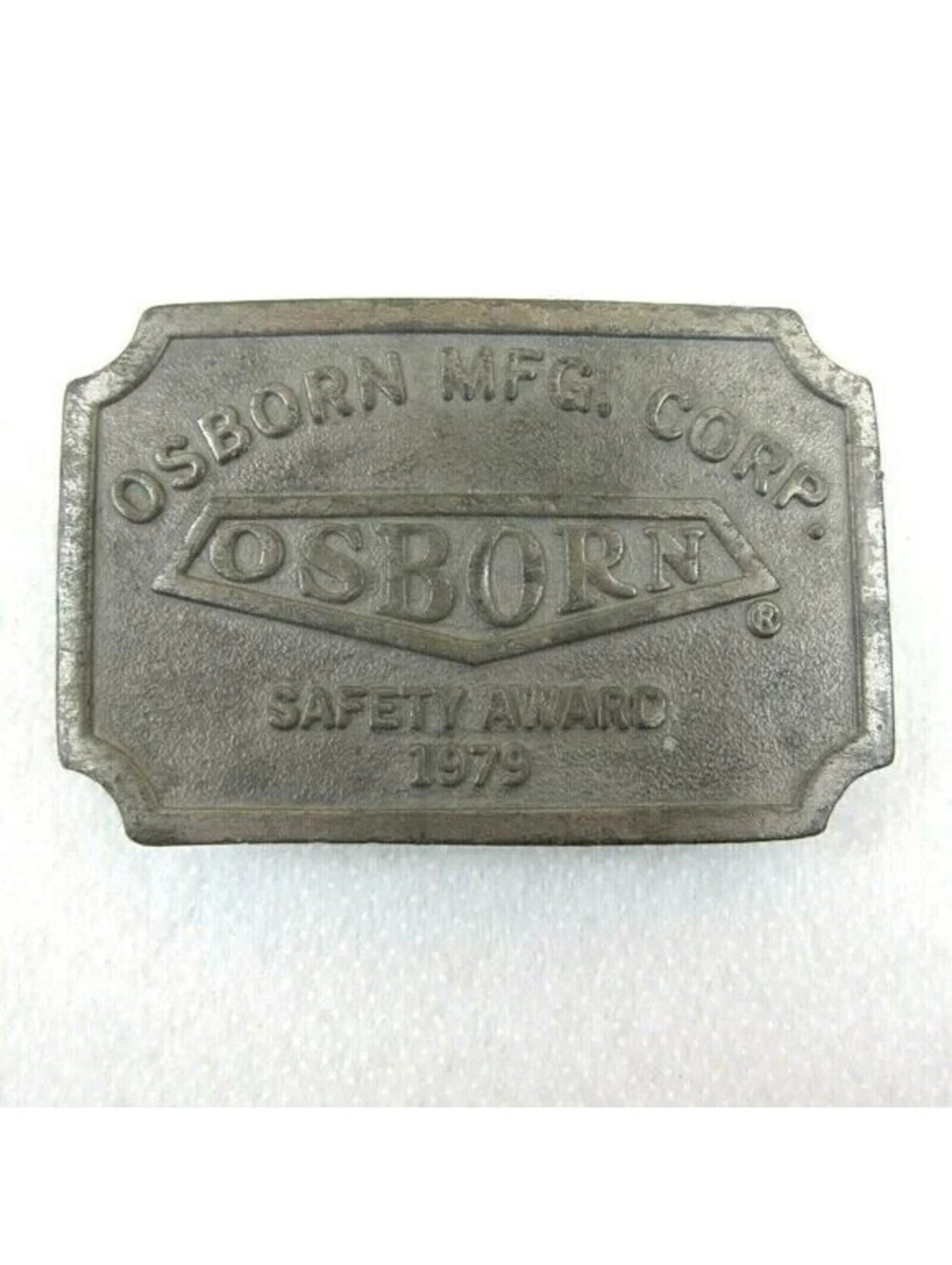 Vintage Belt Buckle Osborn Mfg Corp Tools Metal Hit Line USA Safety Awards 1979